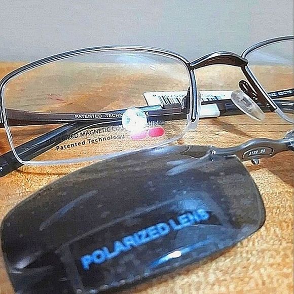 NEW POLARIZED EASYCLIP Rx'able Eyeglass Frame w/ CLIP-ON Magnetic Sunglasses - Picture 1 of 6